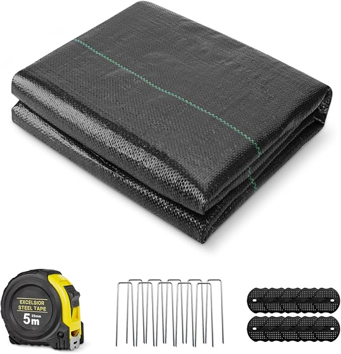 3ft*100ft Weed Barrier Fabric Heavy Duty Set - Landscape Fabric with 10 U-Shaped Pegs &amp 10 Gaskets Landscaping Premium Weed Blocker Cloth Geotextile for Garden Beds Commercial Driveway Fabrics