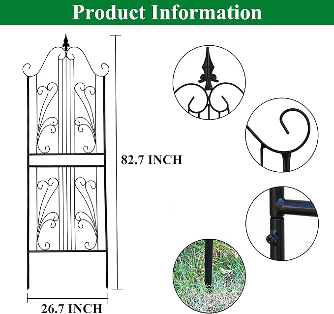 1 Pack Trellis for Climbing Plants 82.7 H x 26.7 W Tall Garden Trellis Wrought Iron Heavy Scroll Metal Decoration Lawn Patio for Rose Clematis Ivy Weather Resistant