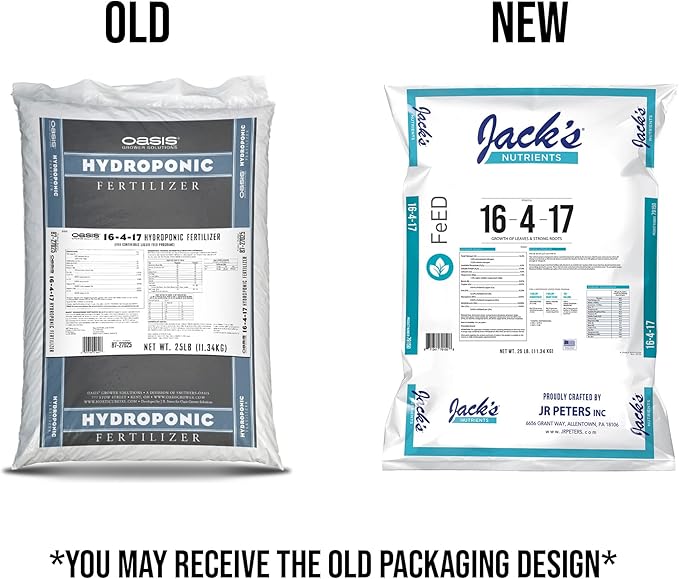 Jack's Nutrients 16-4-17 Hydroponic Fertilizer for Vegetative Growth in Continuous Liquid Feed Programs 25lbs