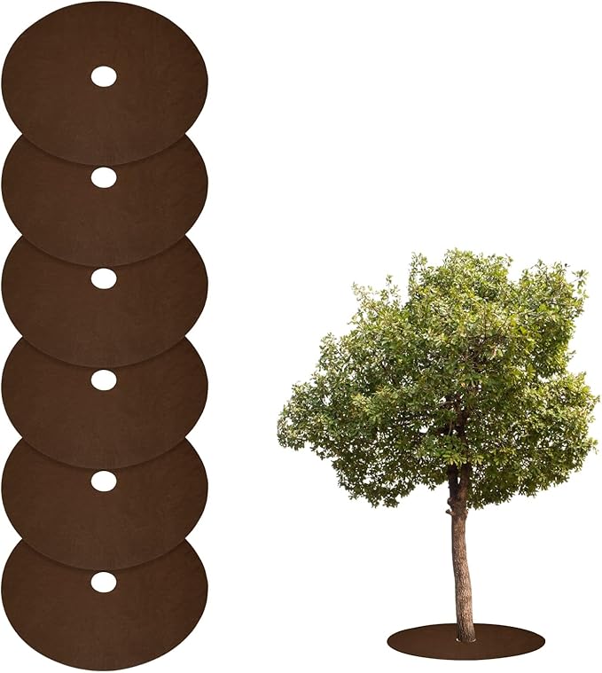 HARFINGTON 6pcs Tree Mulch Ring 32.3 Inch Non-Woven Round Tree Protector Weed Barrier Mat Plant Cover Rings for Weed Grass Control Root Protection Brown
