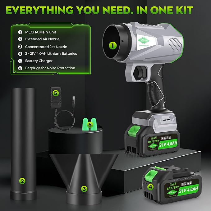 Leaf Blower Cordless with Battery and Charger1000000 RPM 395CFM 1000G Power Lightweight Handheld Design Extended NozzleBlower for Patio CleaningCar Blowing Water Blowing Leaves and Dust
