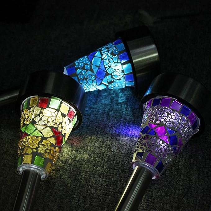 Plant Growing Lamps Solar Light LED Mosaic Lawn lamp Outdoor Waterproof Mosaic lampshade Modern Park Garden Path Landscape Lawn Decorative 1/3pcs(One for Each Color)