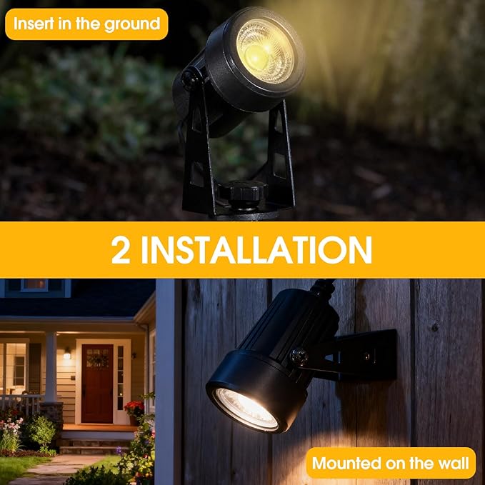 Outdoor Landscape Lighting LED Spot Lights Kit for Garden Yard House Lawn Tree Flags Fence Use Warm White 2700k-3300k IP67 Waterproof &amp Connectable - 6 Pack
