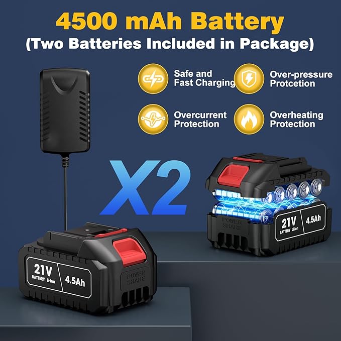 Electric Mini Leaf Blower Powered Handheld Blower Leaf Adjustable Wind Speed Cordless 21V Battery Blower with 2 Rechargeable Batteries and Charger Toolbox for Yard Leaf &amp Snow Removal(Black)