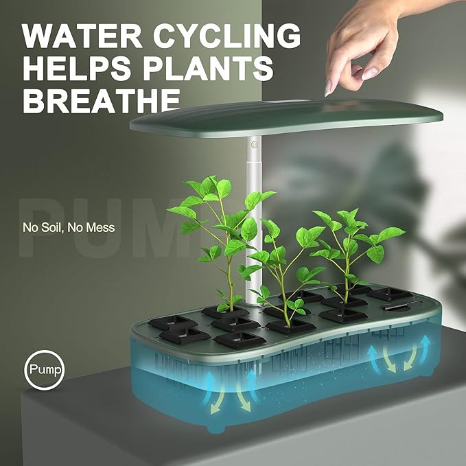 Hydroponic Growing System with Touchscreen LCD Display 12-Section Indoor Herb Gardening Kit with Full Spectrum Plant Grow Lights Flexible Timer Pump and Adjustable Shade