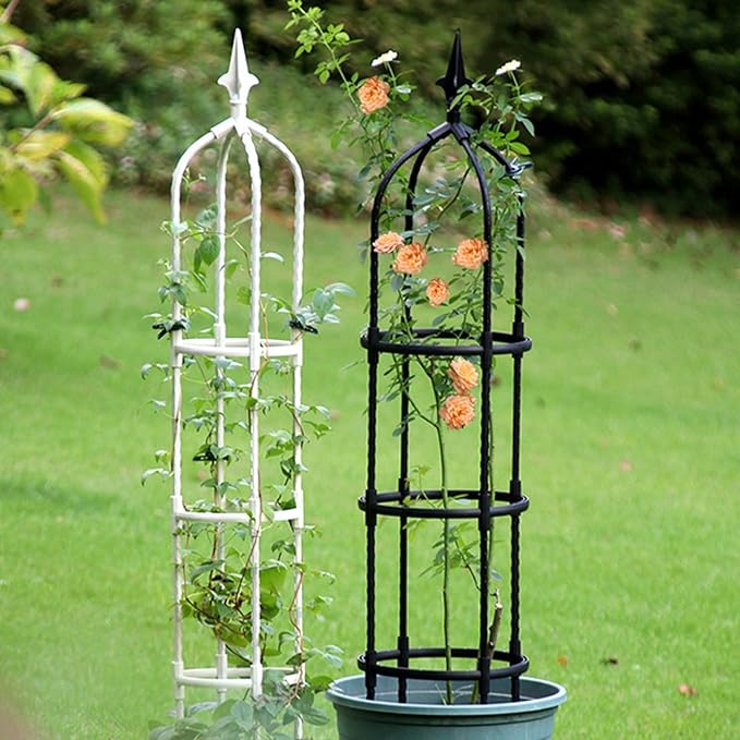 Garden Obelisk Trellis for Climbing Plants 70/90/110cm Tall Tomato Cage Trellis for Garden Indoor Outdoor Potted Plant Support 1pcs(Color:BlackSize:90cm/35.4in)