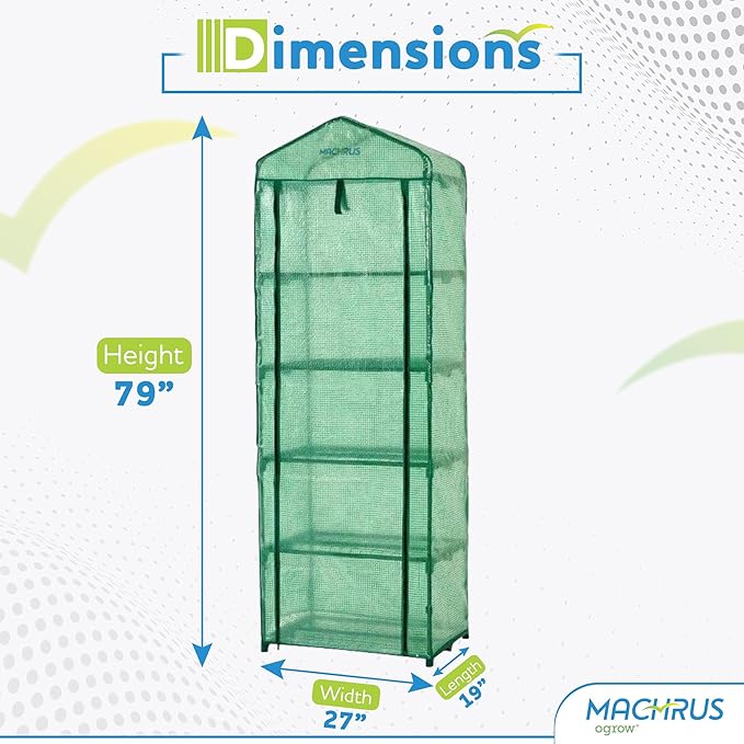 Machrus Ogrow Mini Portable Greenhouse with Cover and 5 Tier Shelves