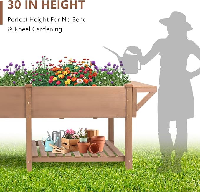 Raised Garden Bed with Legs OutdoorElevated Garden BoxStorage Shelf Protective Liner for BackyardPatioBalcony80x23x30in (Brown)
