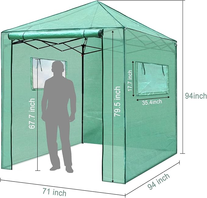 PexFix 8'x 8' Portable Walk-in Greenhouse for Outdoor &amp Indoor Easy to Assemble Pop up Grow Greenhouses with Sturdy PE Cover and Roll-Up Windows &amp Door for Flowers Fruits Herbs Growing