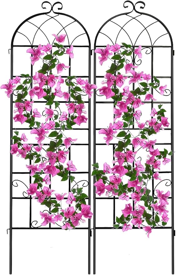 YOBAZAN 2 Pack 71x20in Garden Trellis Black Metal Coating Rustproof Easy to Install + Perfect for Supporting Climbing Plants Outdoor Roses Vines Flowers and Vegetables