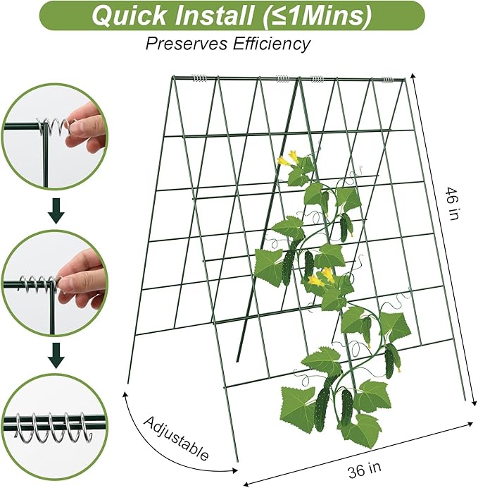 Amoskey Cucumber Trellis Garden Trellis for Climbing Plants Outdoor Foldable A-Frame Trellis Cucumber Trellis for Raised Bed for Cucumbers Peas or Tomatoes (Green Bold Large Grid 46''H*36'W)