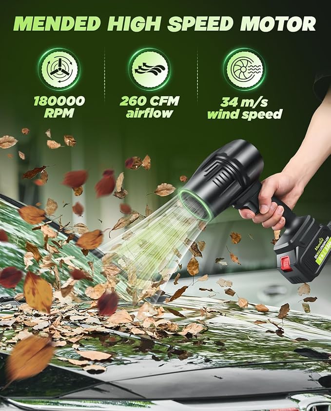 Sakertool Cordless Leaf Blower Portable Dust CleannerHandheld Blower with 2 21 V 3000 mAh Batteries - 180000 RPM with Adjustable Speed - for Lawn Care Patio CleaningDrying
