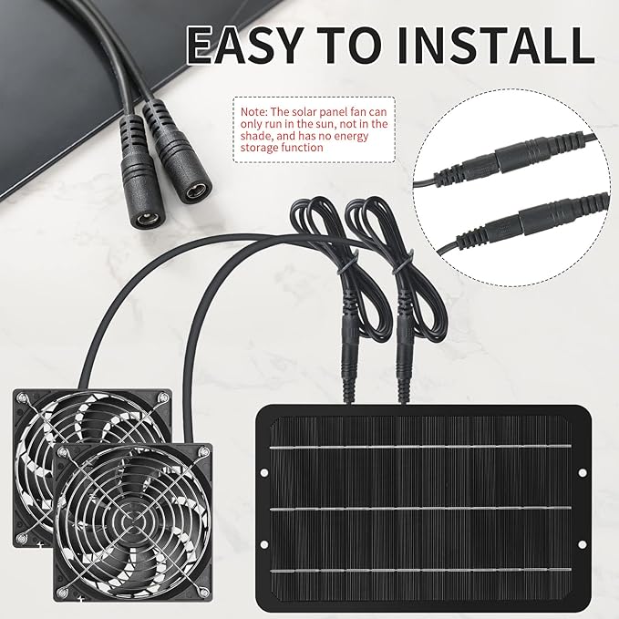 Riakrum Solar Powered Fan Solar Panel Dual Fans Kit 10w 12v Exhaust Fan Outdoor Waterproof for Greenhouse Chicken Coop Pet House Sheds Window(2 Set)
