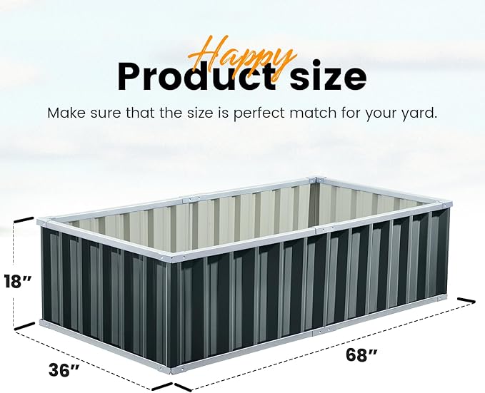KING BIRD Raised Garden Bed 68 x 36 x 18 Heightened Galvanized Steel Metal Planter Box Outdoor for Deep-Rooted Vegetables Flowers Large Raised Bed Kit (Dark Grey)