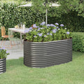Large Oval 59.8 x 31.5 x 26.8 in Grey Powder-Coated Steel Raised Garden Bed Outdoor Planter Box Durable for Flowers Vegetables on Patio Terrace
