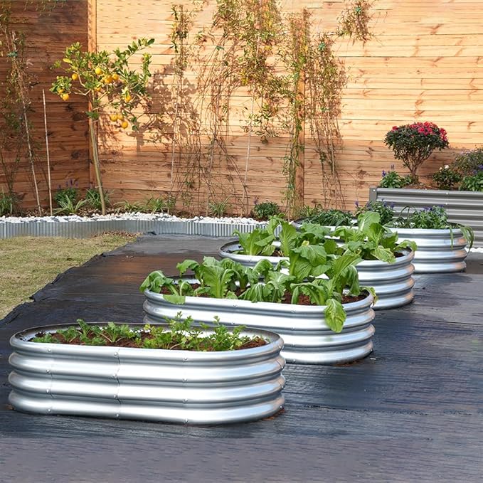 4Pack 4x2x1ft Galvanized Raised Garden Bed Kit Oval Metal Ground Planter Box Outdoor Bottomless Planter Raised Beds for Vegetables Flowers Herbs Fruits Silver