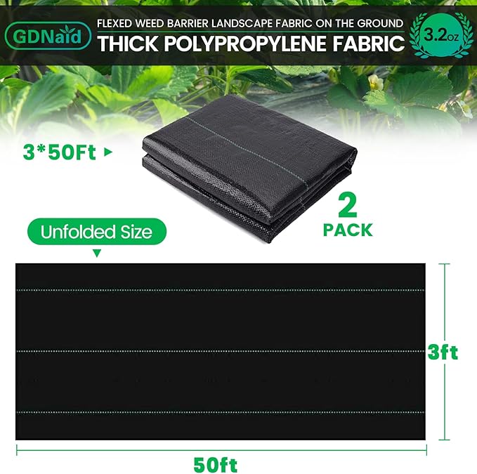 3ftx100ft Weed Barrier Landscape Fabric Heavy Duty 3.2oz Weed Barrier Fabric Easy Setup Woven Garden Landscaping Fabric