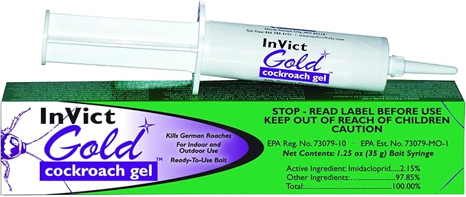 2 Tubes Invict Gold Cockroach German Roach Control Gel Bait w/Plunger (35 gram per Tube)