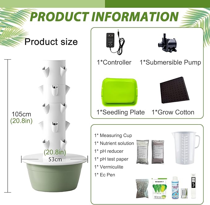 ZAIHW Aeroponic Tower Garden Kit Soil-Free Vertical Farming System with Auto Watering Timer &amp Pump High-Yield Hydroponics for Herbs &amp Vegetables5-Layers-Black