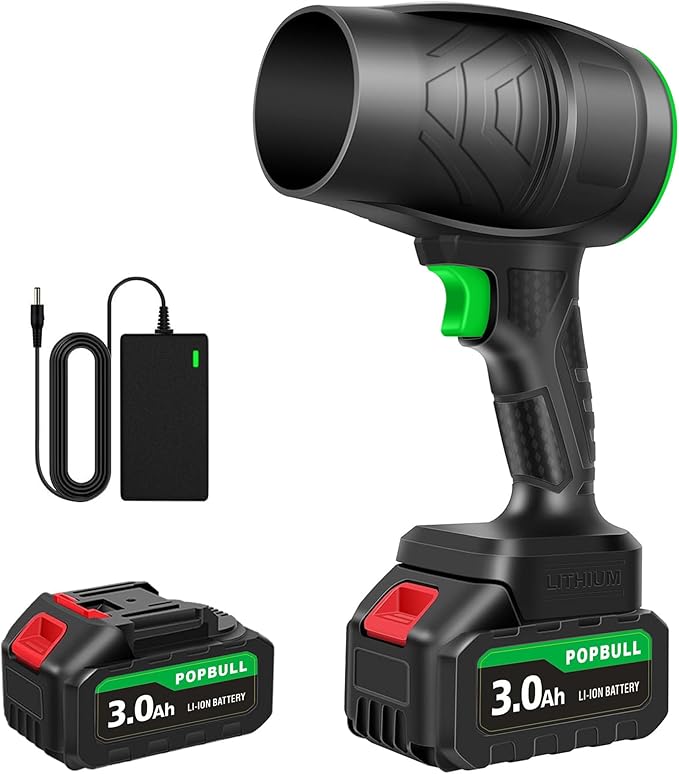 Leaf Blower 21V Cordless Blower with 2 x 3.0Ah Batteries and 1 Hour Fast Charger Lightweight Leaf Blower for Patio Cleaning Lawn Care Blowing Fallen Leaves and Dust etc.