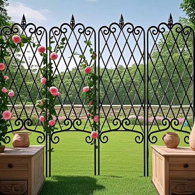 AMAGABELI GARDEN &amp HOME 4 Pack 47” x 16” Garden Trellis for Climbing Plants Outdoor Metal Garden Fencing Decorative Plant Trellis Vegetables and Rose Trellis for Ivy Cucumbers Black