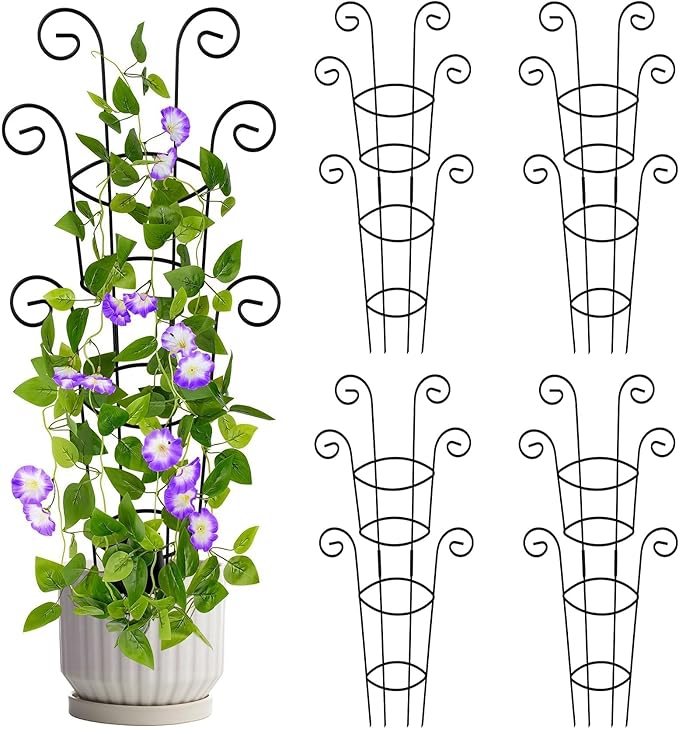 4 Pack 30 Inch Tall Metal Plant Trellis for Climbing Plants Indoor - Rustproof Garden Trellis for Potted Houseplants Sturdy Support for Ivy Pothos Monstera Hoya &amp Flower Vines
