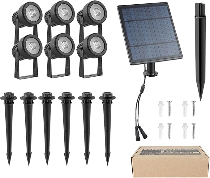 6000k6 in 1Solar Spot Lights Outdoor Solar Powered RGB Landscape Lighting IP65 Waterproof Auto On/Off Spotlights for Outside Garden Yard Landscape Pathway Garage