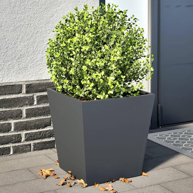Garden Planter Set of 2 Anthracite Cold-Rolled Steel Square Outdoor Planters 16.9 Gallon Capacity Modern Industrial Style for Patio Balcony and Garden Decor