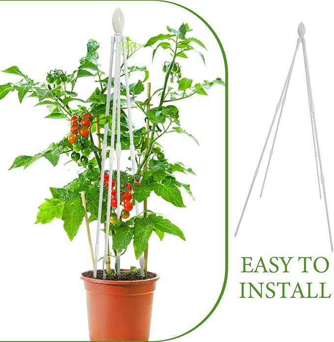 White 120cm Potted Plant Climbing Trellis Indoor and Outdoor Vine Support Rack with 11mm Iron Wire Frame Four-Legged Modular Garden Plant Support for Cucumbers and Clematis