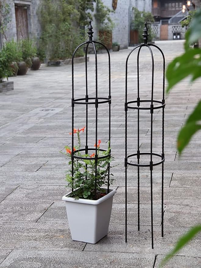 Tower Garden Trellis Obelisk Plant Support Plastic Coated for Outdoor Indoor Potted Plants Tomato Rose5ft Tall Rose Garden Trellis Black 1pc