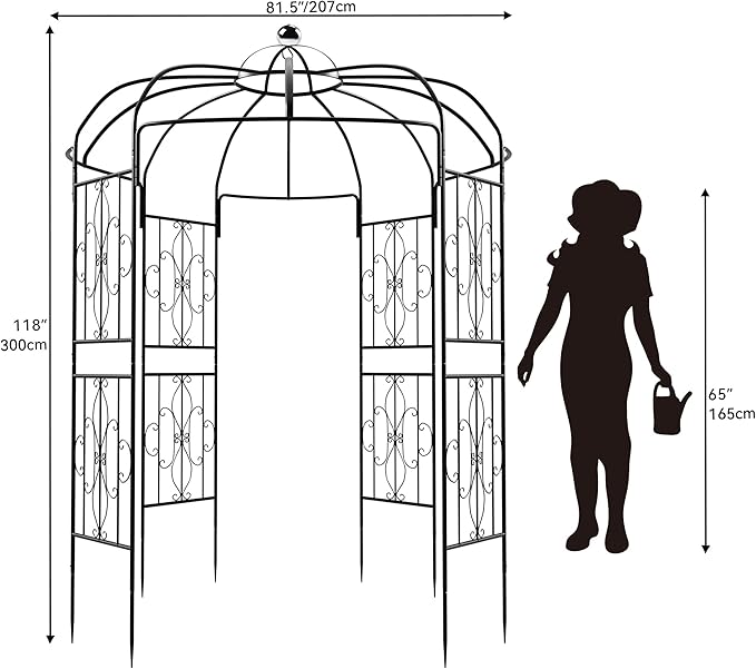 Birdcage Shape Garden Arch Arbors 9.8'H x 6.8'W (81.5W x 118H) Pergola Pavilion for Climbing Plants Outdoor Wedding Arches for Ceremony Party Metal Garden Arbor for Patio Backyard (Black)