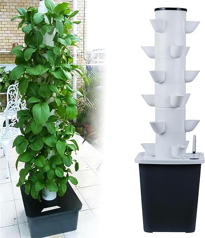 Hydroponic Tower Growing sytem Indoor hydroponic Grow System Vertical Grow Tower 6 Layer 18 Plants Sites with Pump and Movable Water Tank Adapter Seeding Bed &amp Net Pots//1pc