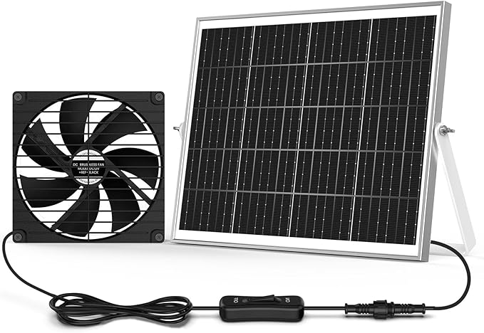 7.1 Large Solar Greenhouse Fan 25W Solar Powered Vent Exhaust and Intake Chicken Coop Fan Outdoor Waterproof 16.5 ft Cord Strong Airflow for Shed Doghouse Cabin Ventilation Air Circulation