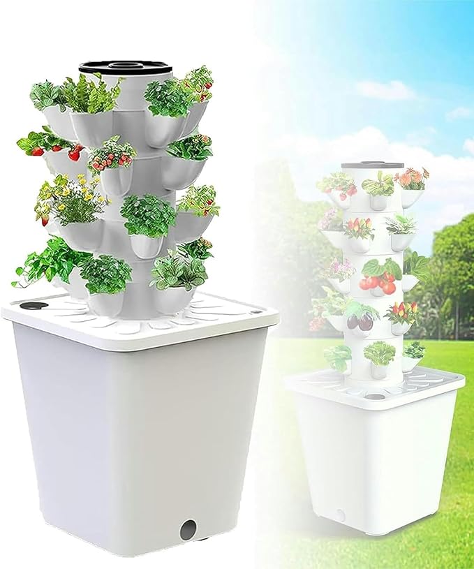 4/5/6 Floors - Hydroponic Culture for Garden with Hydroponic Tower Hydroponic Tower for Plants - with Hydration Herbal Timer Fruits Vegetables Whi