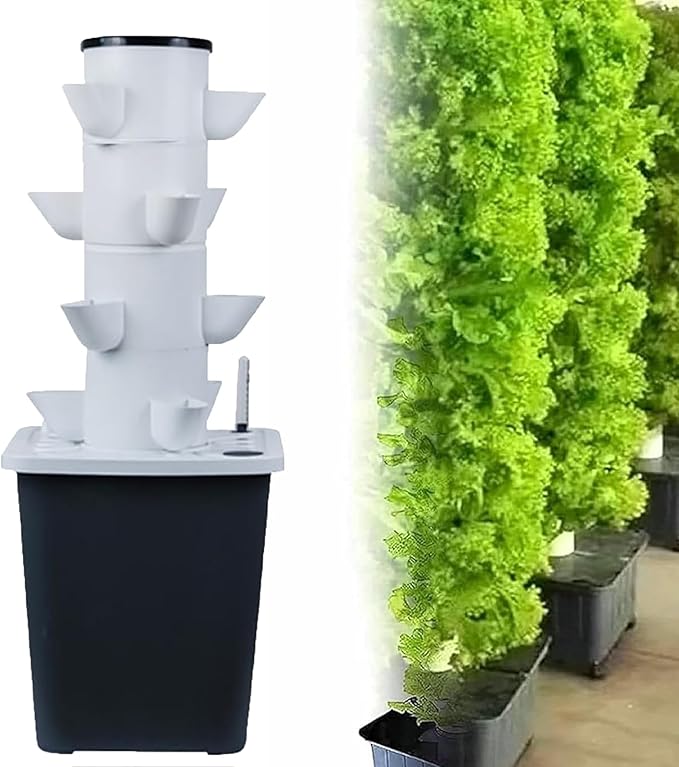 Vertical Tower Flower Pot Hydroponic Planting Kit with Moisture-retaining Pump DIY Hydroponic Farm Equipment Suitable for Fresh Herbs Vegetables and Fruits(20 Holes)