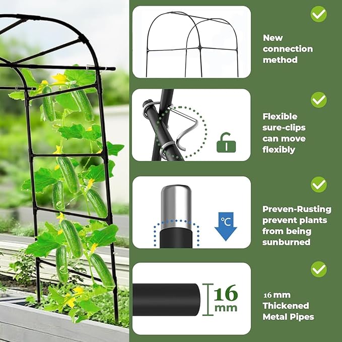 Garden Arch Trellis for Climbing Plants Outdoor 6.7 ft Height Large Tunnel Trellis Support for Vegetables Plant Cucumber Trellis for Garden Raised Bed Black