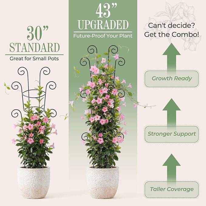 4 Pack 43 Inch Metal Plant Trellis for Climbing Plants - Rustproof Garden Trellis for Large Potted Houseplants Sturdy Plant Support Indoor Outdoor for Monstera &amp Vines Home Decor