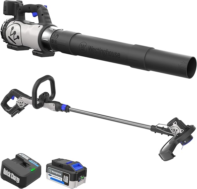 Westinghouse 20V Cordless Leaf Blower 350 CFM 110 MPH + 2-in-1 Cordless String Trimmer and Edger 12 Inch Cutting Path with 4.0Ah Battery and Charger