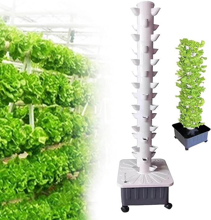 45 Holes 15 Floors Hydroponics Tower Hydroponic Grow Kit with Hydrating Pump Aquaponics Growing Kit for Leafy Vegetables and Fruits