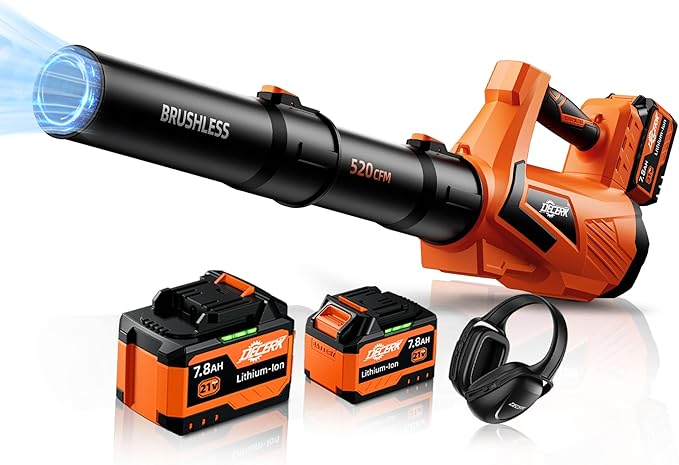 17000 RPM Cordless Leaf Blower with DECERK 7.8AH Battery - 530CFM Powerful Brushless Motor for Lawn Care 5-Speed Turbo Electric Blower for Dust Wet-Leaves Car Gutters Lightweight Garden Tool