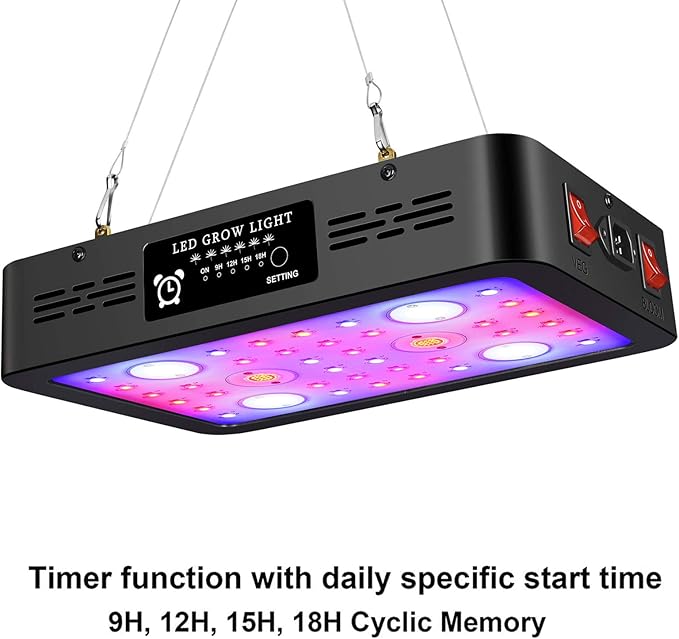 1200W LED Grow Light Growing Lamps with Veg/Bloom Dual Switches Timer Control Full Spectrum Grow Light Fixtures with Daisy Chain for Hydroponic Greenhouse Indoor Plant Veg and Flower