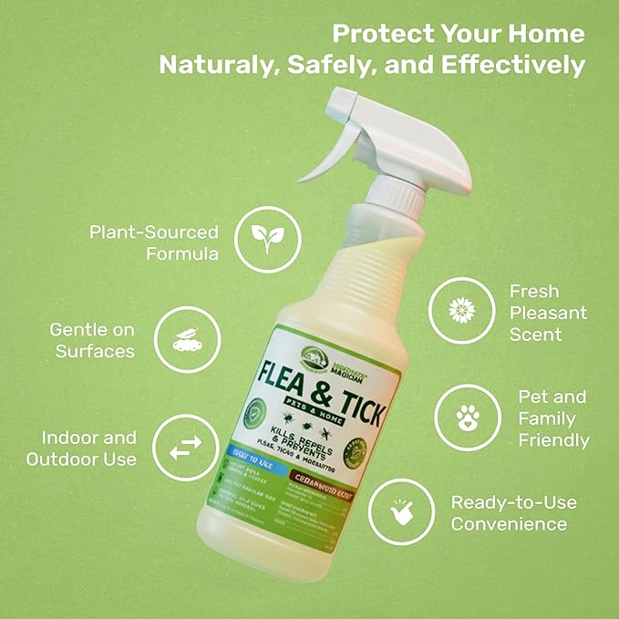 Mosquito Magician Indoor and Outdoor Flea &amp Tick Spray - Use for Carpet Furniture Bedding Couches &amp Pets – Plant-Sourced with Essential Oil – Cedarwood 16 OZ