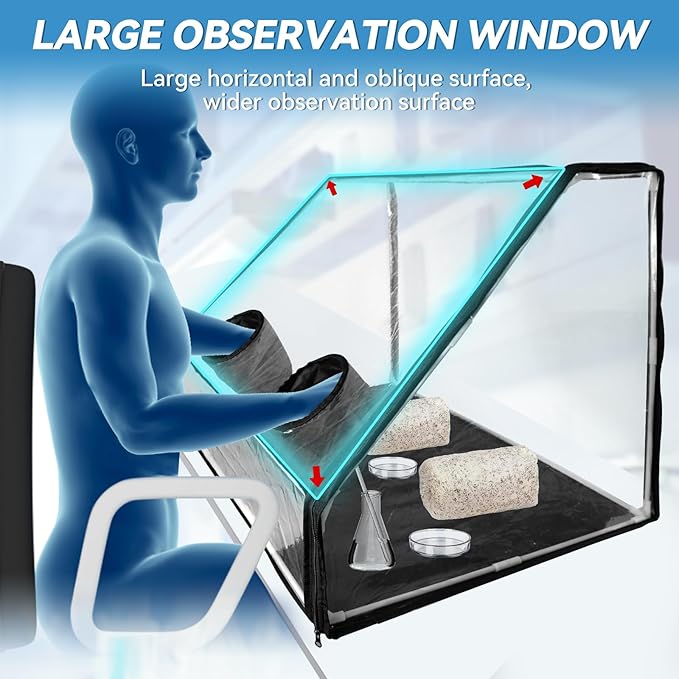 Still Air Box- 29.5x19.7x19.7 Inch Mushroom Grow TentStill Air Box Mycology with Tilted Surface for Wider ObservationSuitable for Small SpacesSmall-Scale Growers and Casual Home Projects