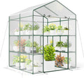 Happygrill Greenhouse Portable Greenhouses for Outdoors w/8 Shelves Roll-Up Zippered Door 2 Observation Windows &amp 2 Tiers Weather-Proof PE Cover Wind Rope (Transparent 55” x 57” x 77”)