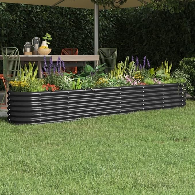Garden Raised Bed Powder-Coated Steel 102.4 x 15.7 x 14.2 Anthracite Elevated Planter for Outdoor Use Sturdy Garden Raised Bed for Vegetables Flowers Herbs and Patio Planters