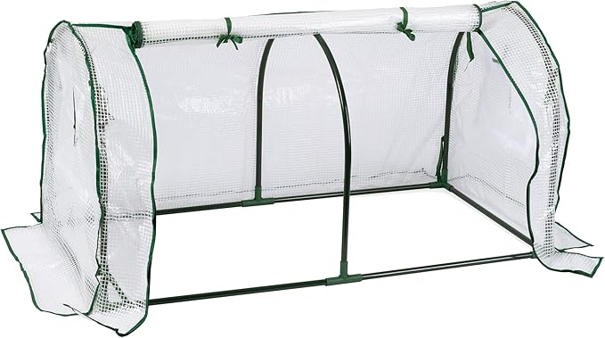 Garden Elements Indoor/Outdoor Metal Frame Plastic Covered Cloche Round Tunnel Greenhouse with Mesh Vents White Mini 47”