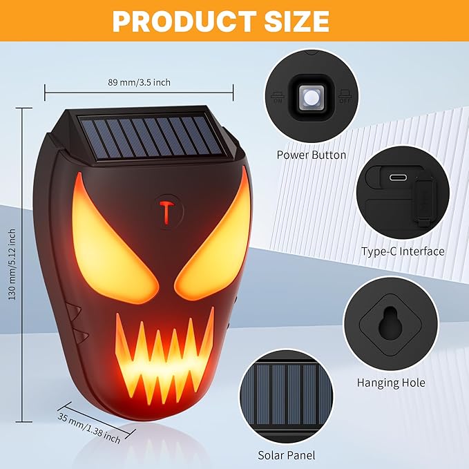 Solar Nocturnal Animal Repeller with Flickering Flame Effect Waterproof Outdoor Deterrent for Raccoon Coyote Fox Skunk Deer - Predator Light for Chicken Coop Garden