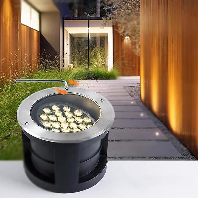 LED Buried Lights -Outdoor Landscape LampRecessed Adjustable Angle Spotlight IP67 Waterproof Round 30° Polarized Ground Light Garden Courtyard Decorative FloGreen-36W