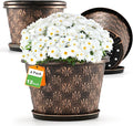 12 Inch Planter Pots for Plants Plastic Large Flower Pots Indoor Outdoor 4 Pack Resin Plant Pot with Drainage &amp Saucer Retro Decorative Garden Pot with Removable Trays for House