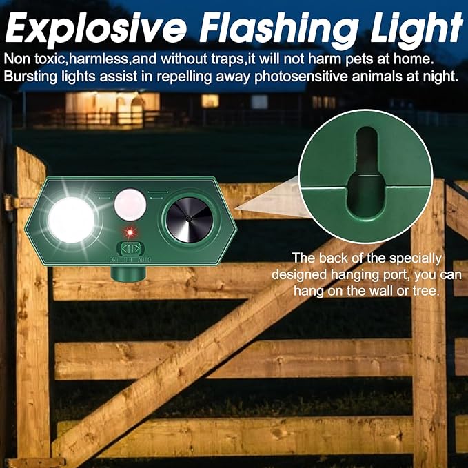 2025 Solar Ultrasonic Racoon Fortress Pro Deer Cat Repellent Devices Animal Repeller Squirrel Rabbit Deterrent Outdoor with Motion Sensor&ampFlash Light to Scare Dog Skunk Out of Garden Yard(2Pack)